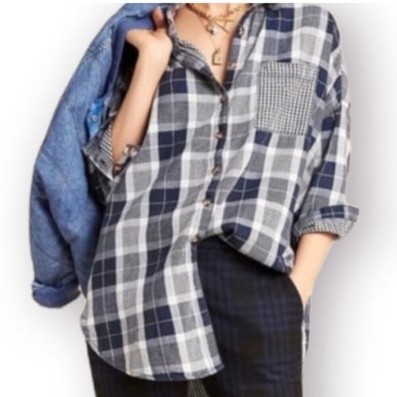 Anthropologie Pilcro The Bo Plaid Relaxed Top Blouse Shirt Size M/L - Picture 2 of 16